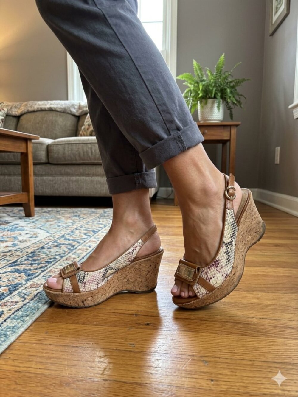 ⭐️ 5 for 20$! ⭐️ Floral Snakeskin Print Peep Toe Wedge by Luz da Lua